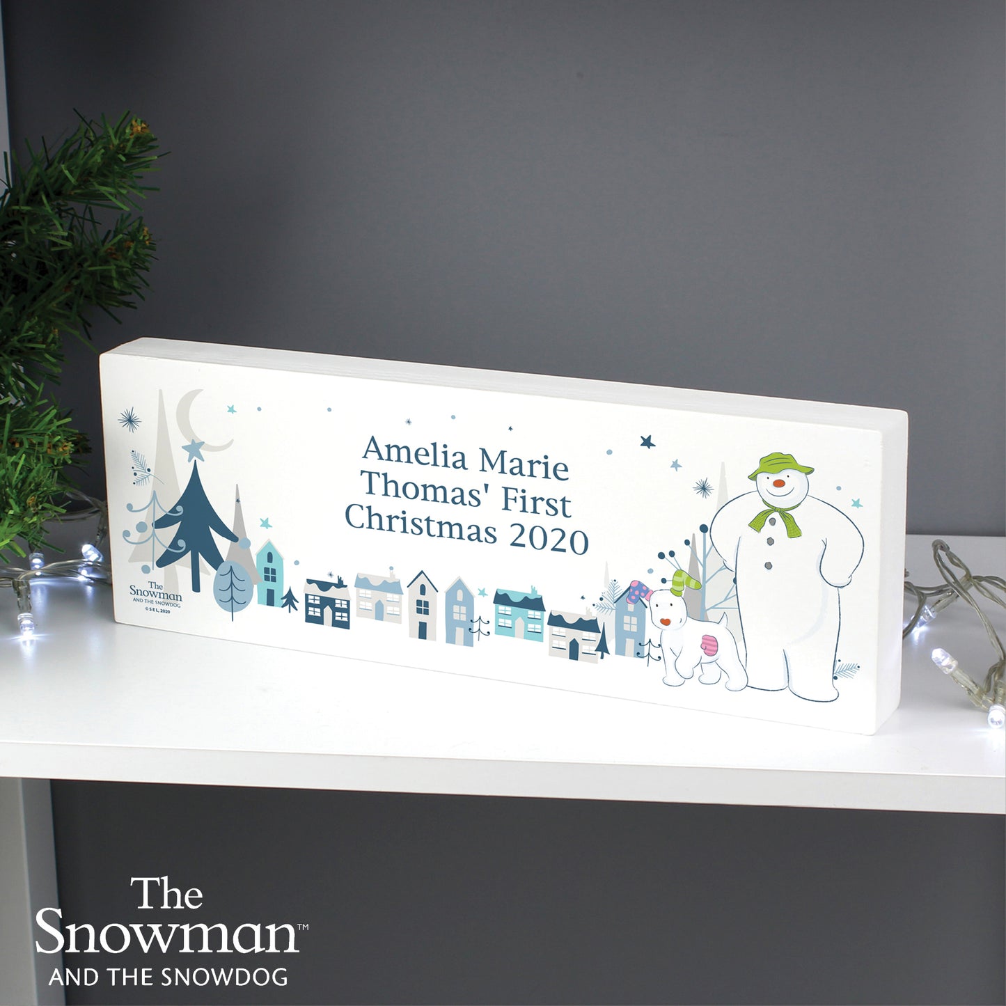 Personalised The Snowman and the Snowdog Wooden Block Sign - Personalise It!