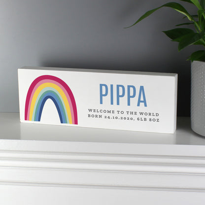 Personalised Rainbow Wooden Block Sign - Personalise It!