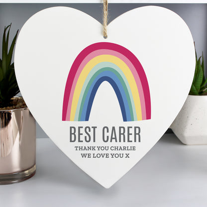 Personalised Rainbow Large Wooden Heart Decoration - Personalise It!