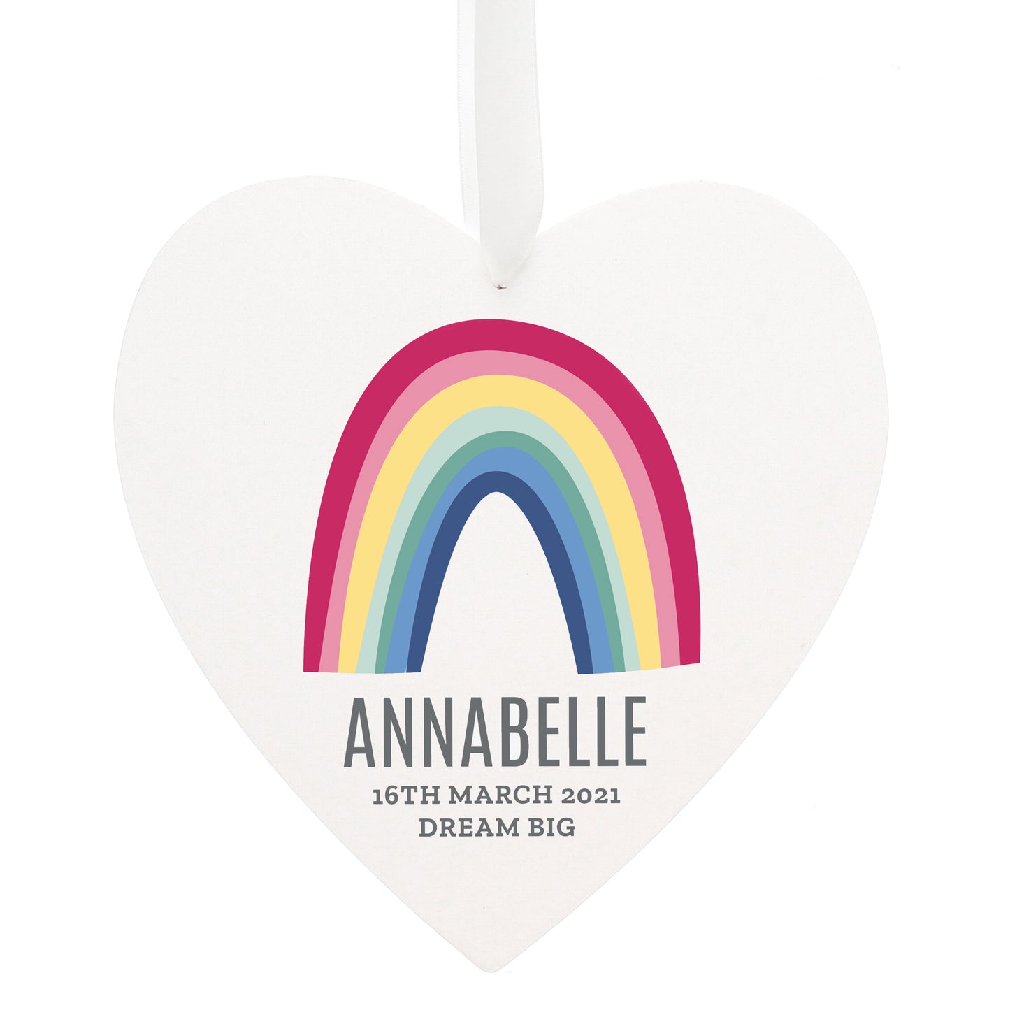 Personalised Rainbow Large Wooden Heart Decoration - Personalise It!