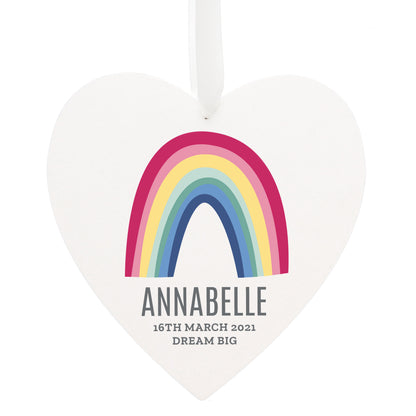 Personalised Rainbow Large Wooden Heart Decoration - Personalise It!