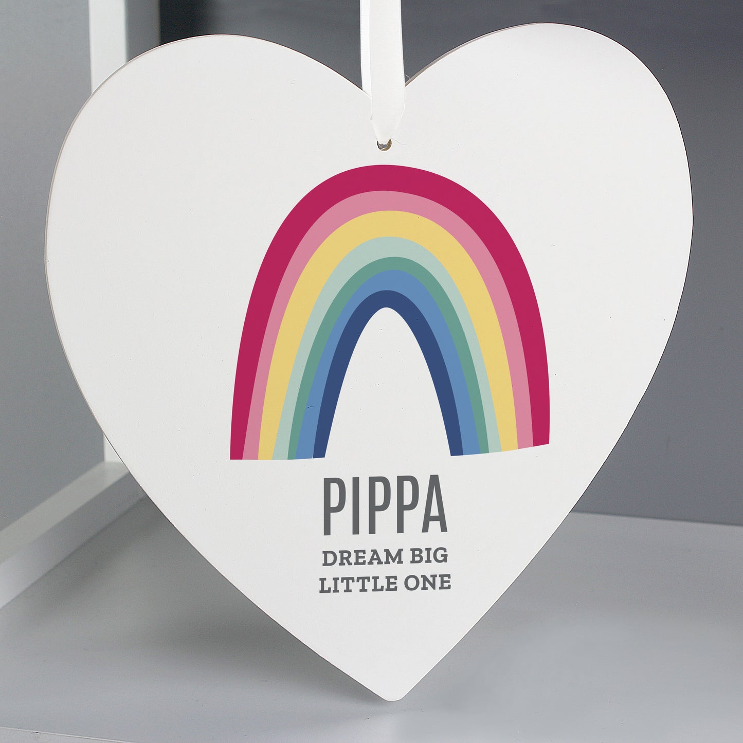 Personalised Rainbow Large Wooden Heart Decoration - Personalise It!