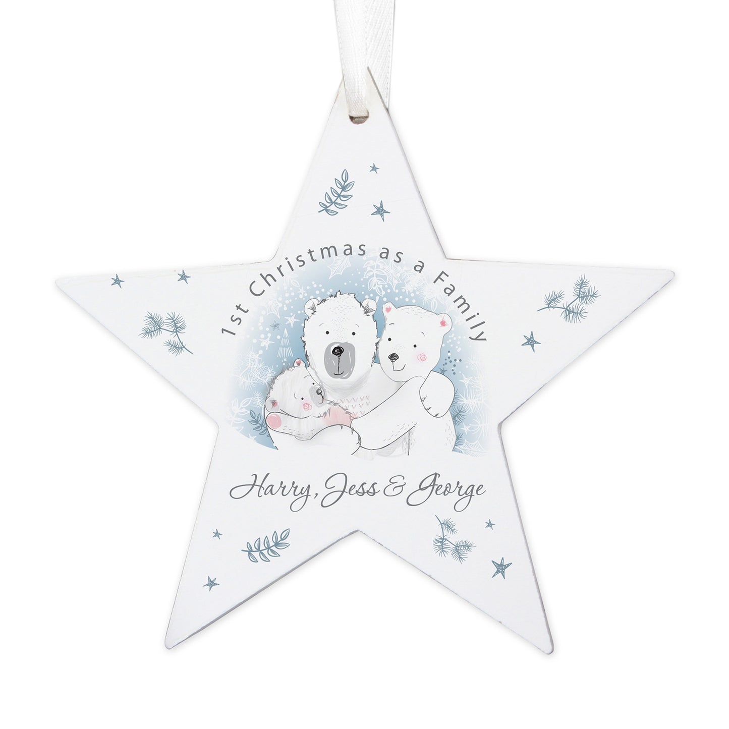 Personalised 1st Christmas as a Family Wooden Star Decoration - Personalise It!