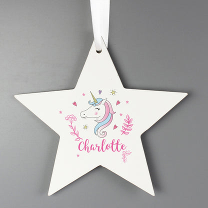 Personalised Unicorn Wooden Star Decoration - Personalise It!