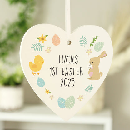 Personalised Easter Bunny & Chick Wooden Heart Decoration - Personalise It!