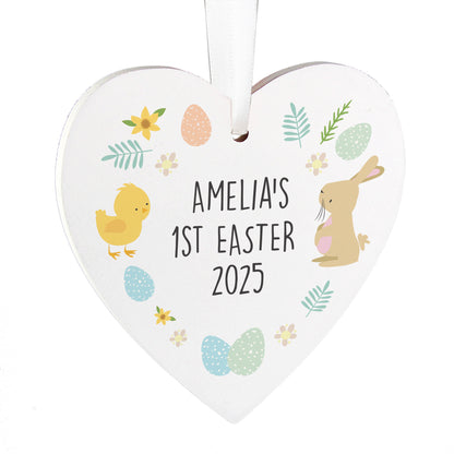 Personalised Easter Bunny & Chick Wooden Heart Decoration - Personalise It!