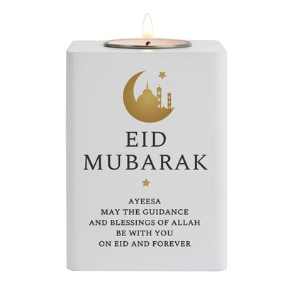 Personalised Eid White Wooden Tea light Holder - Personalise It!
