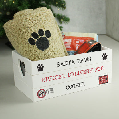 Personalised Santa Paws White Wooden Crate - Personalise It!