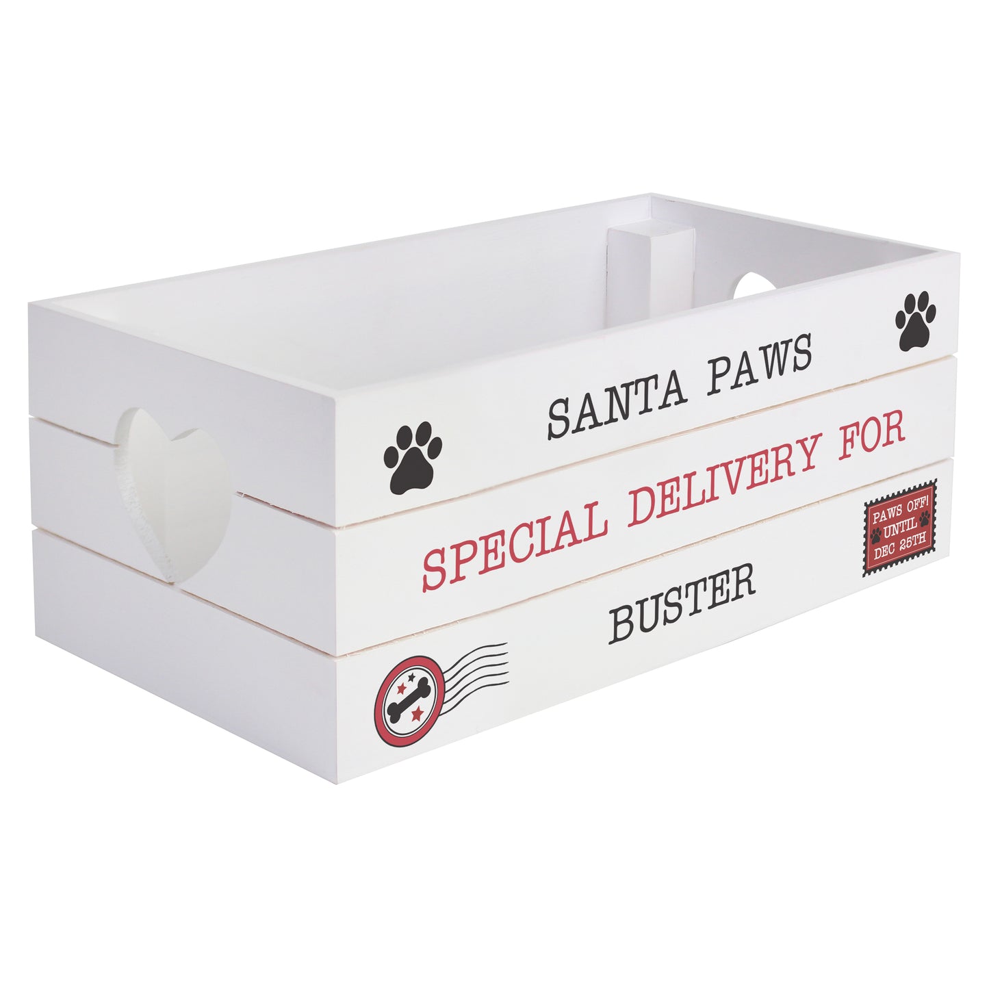 Personalised Santa Paws White Wooden Crate - Personalise It!