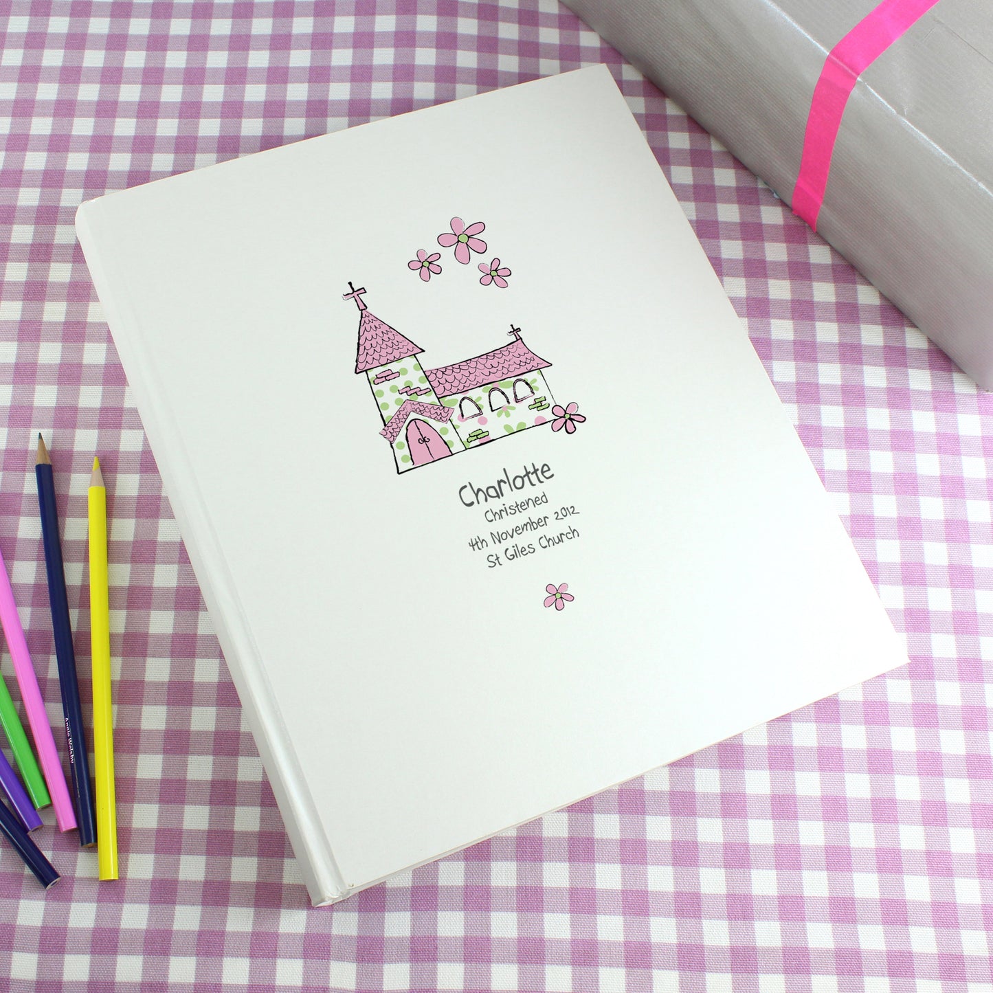 Personalised Whimsical Church Pink Traditional Album - Personalise It!