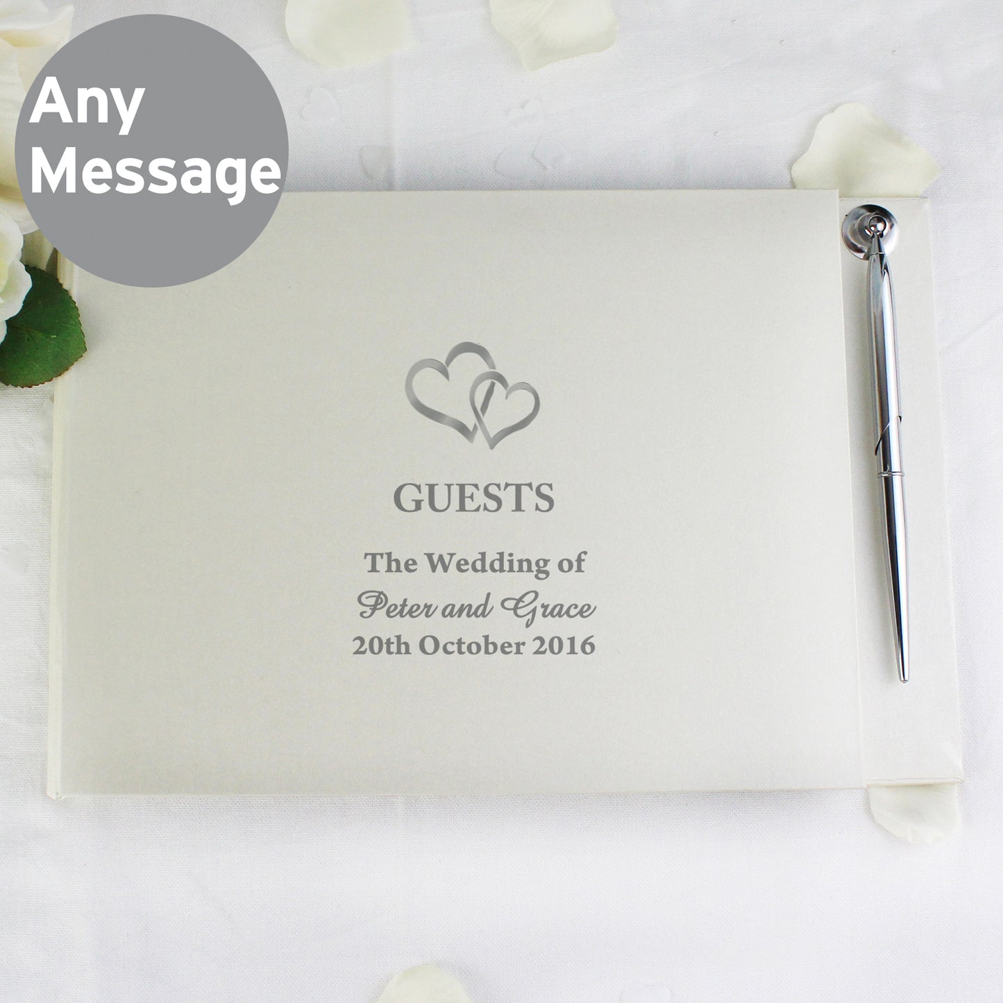 Personalised Hearts Design Hardback Guest Book & Pen - Personalise It!