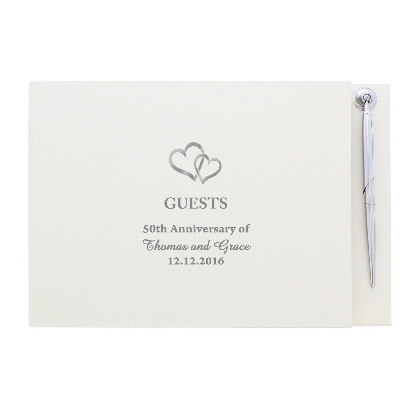 Personalised Hearts Design Hardback Guest Book & Pen - Personalise It!