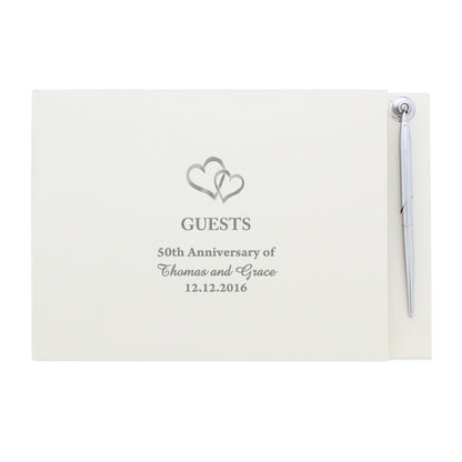 Personalised Hearts Design Hardback Guest Book & Pen - Personalise It!