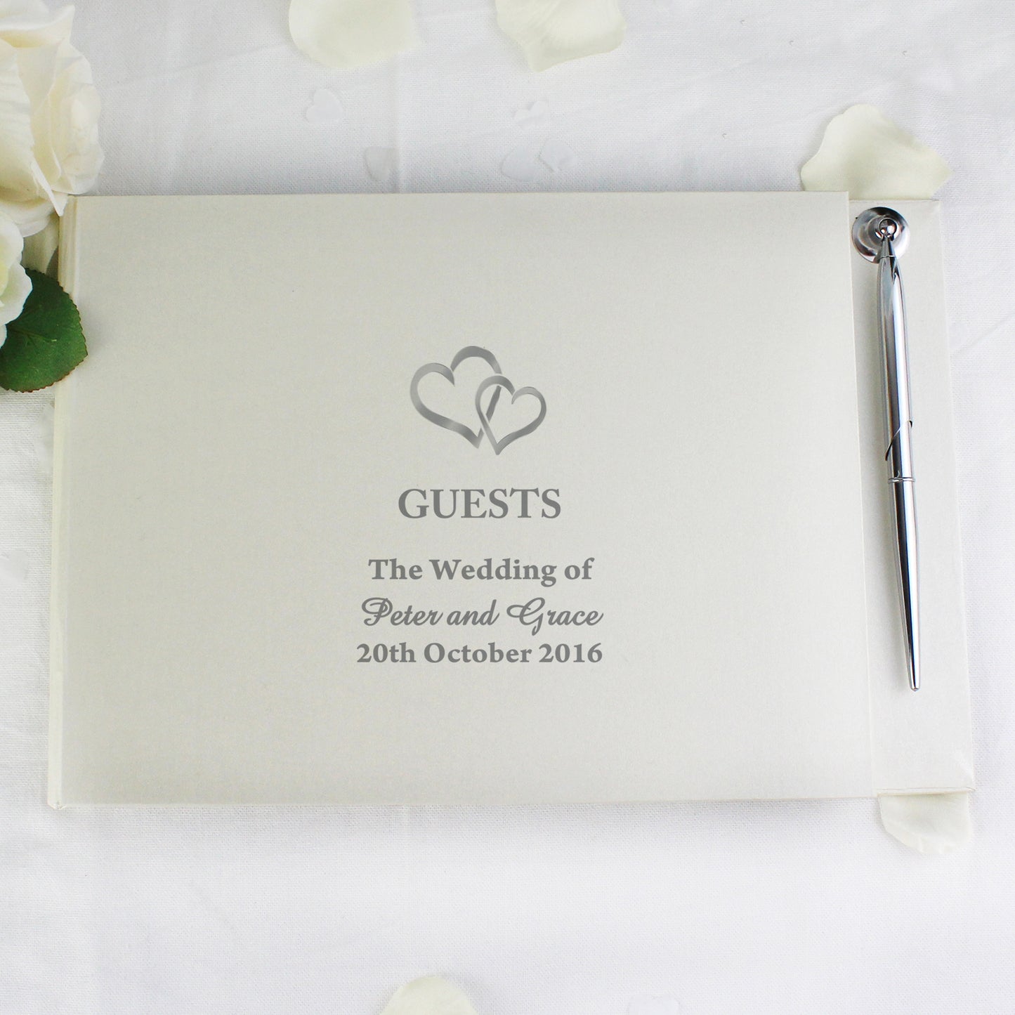 Personalised Hearts Design Hardback Guest Book & Pen - Personalise It!