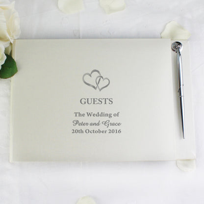 Personalised Hearts Design Hardback Guest Book & Pen - Personalise It!