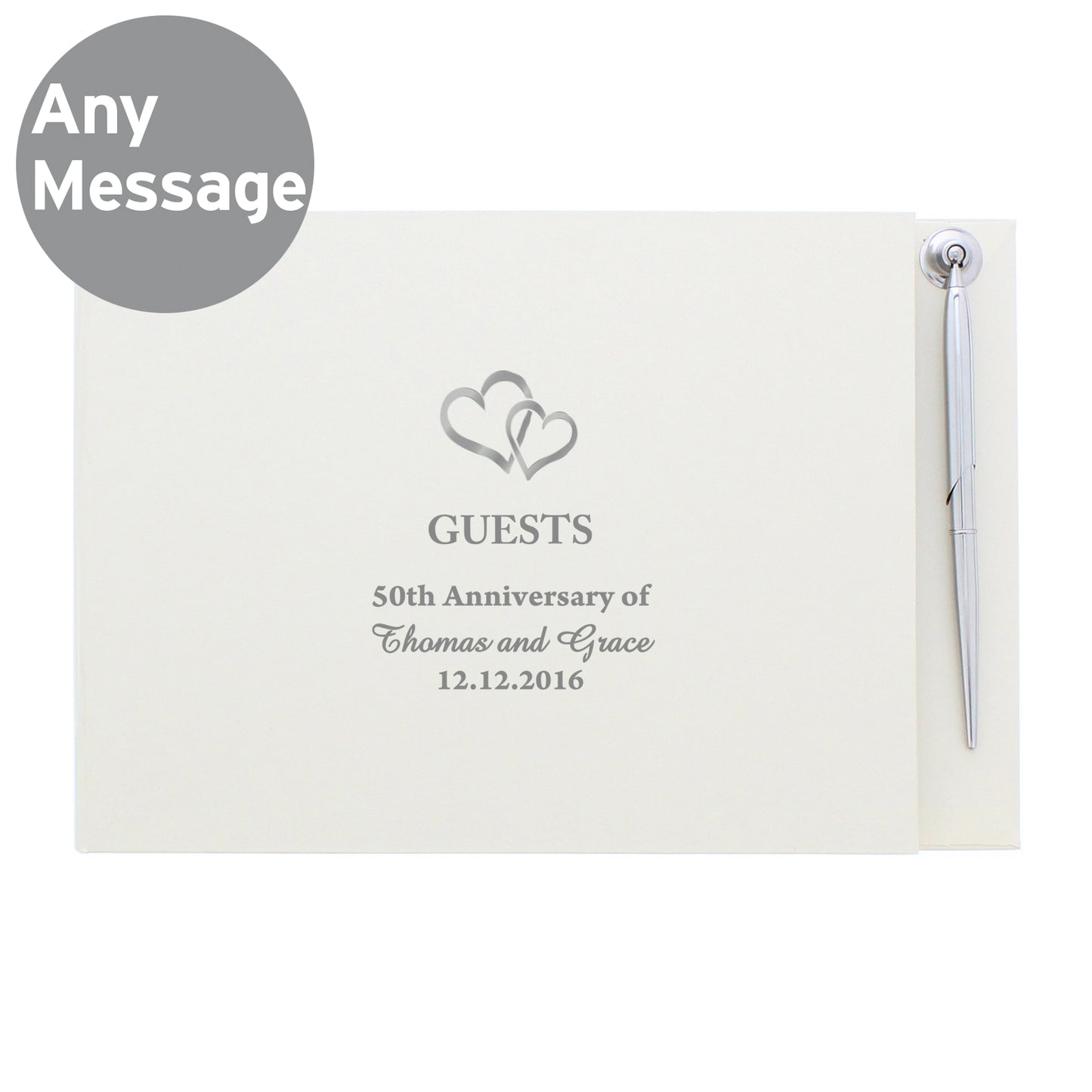 Personalised Hearts Design Hardback Guest Book & Pen - Personalise It!