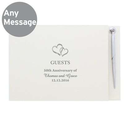 Personalised Hearts Design Hardback Guest Book & Pen - Personalise It!