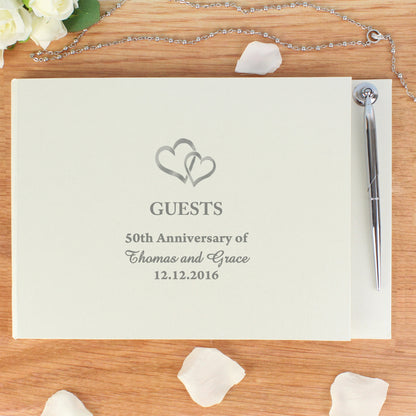 Personalised Hearts Design Hardback Guest Book & Pen - Personalise It!