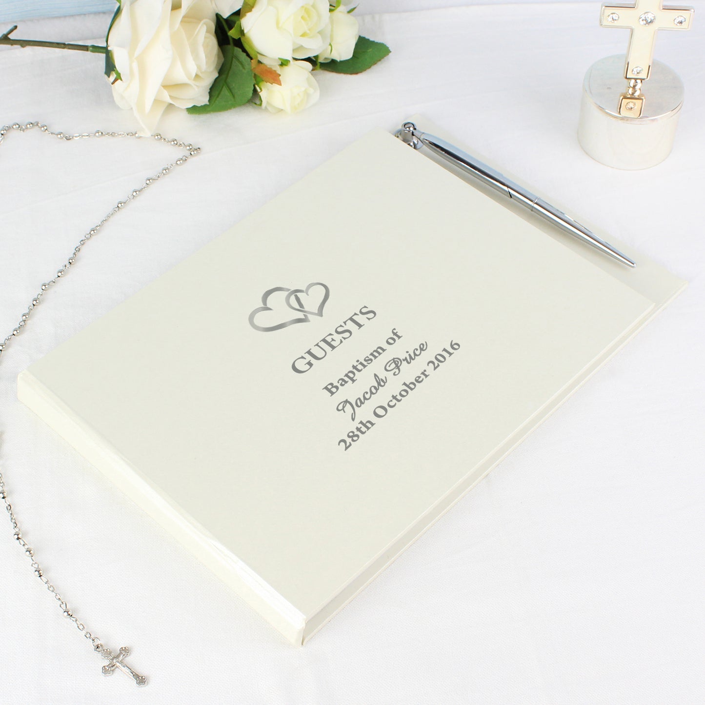 Personalised Hearts Design Hardback Guest Book & Pen - Personalise It!