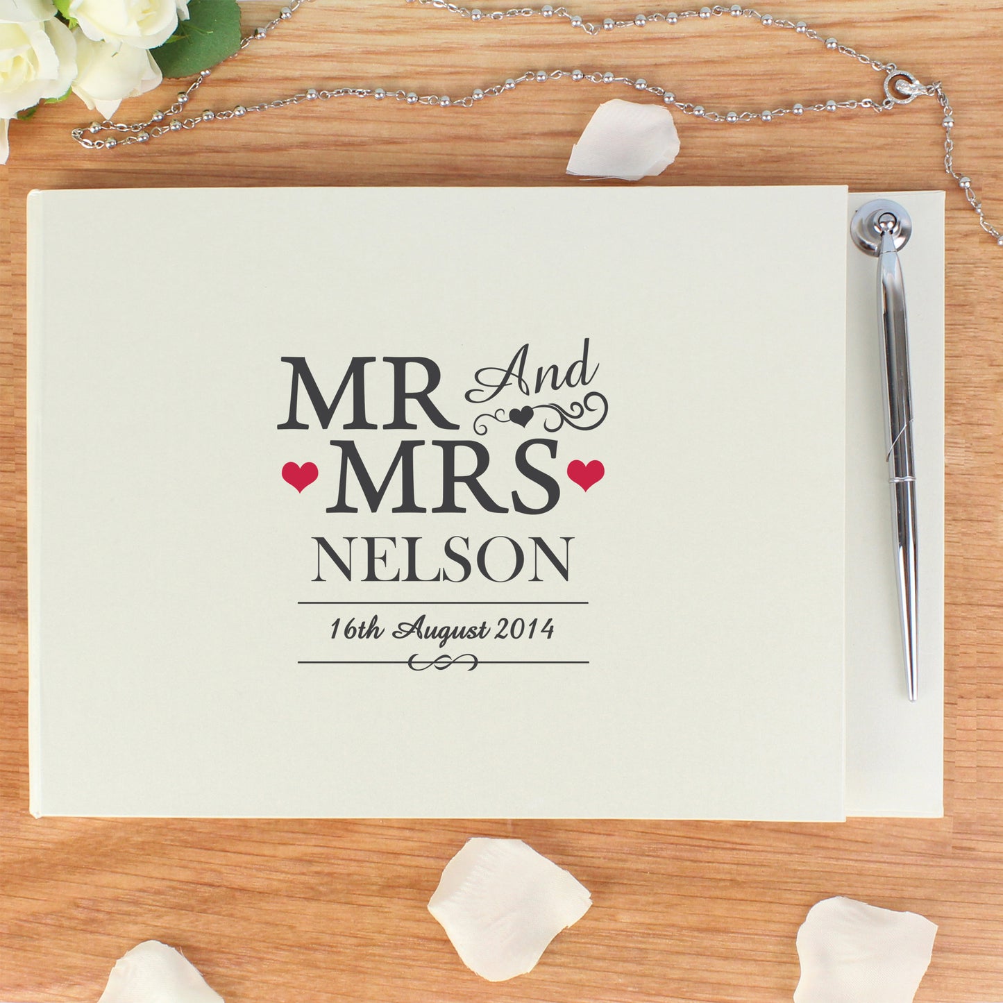 Personalised Mr & Mrs Hardback Guest Book & Pen - Personalise It!