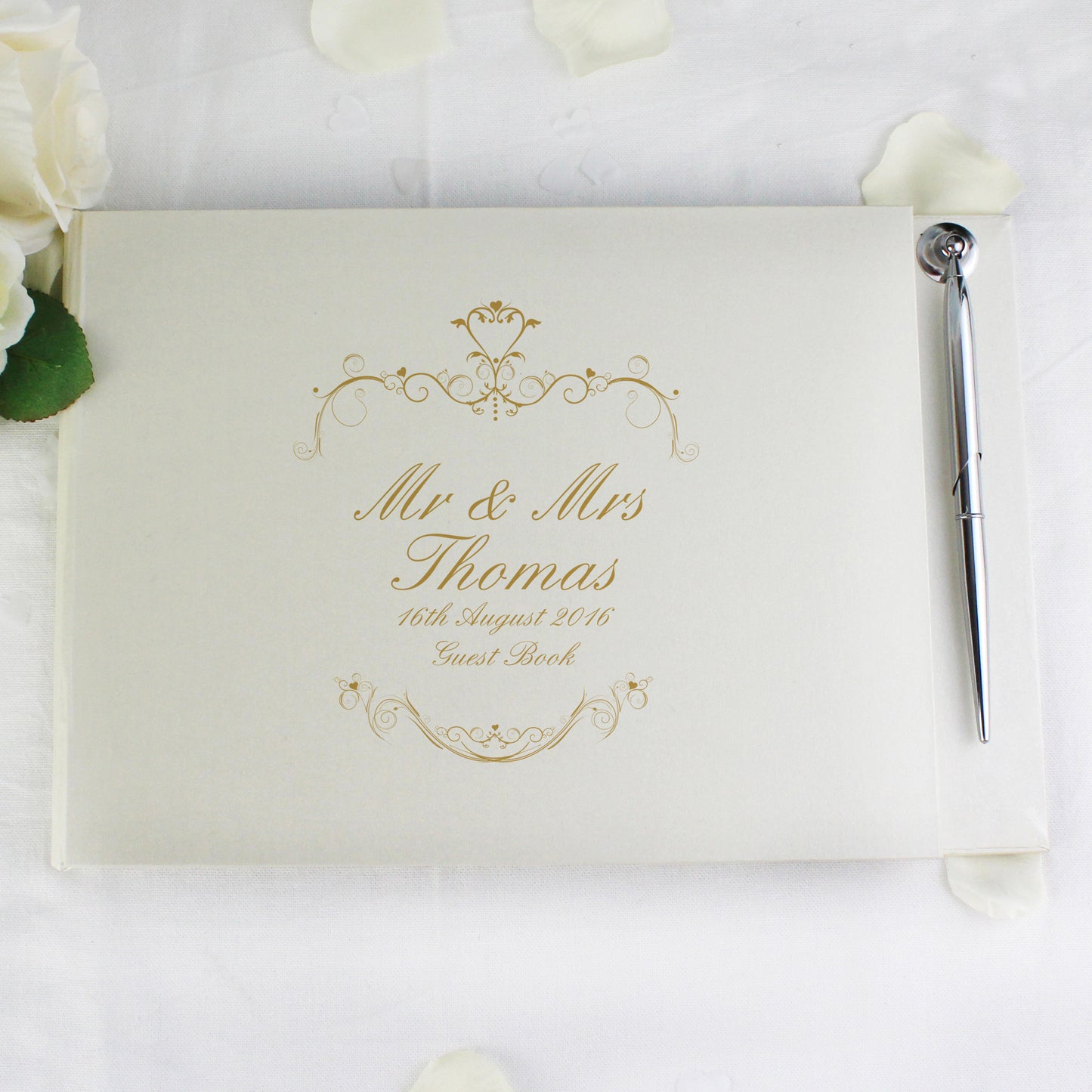 Personalised Gold Ornate Swirl Hardback Guest Book & Pen - Personalise It!