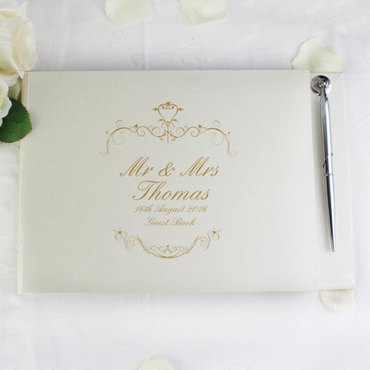 Personalised Gold Ornate Swirl Hardback Guest Book & Pen - Personalise It!
