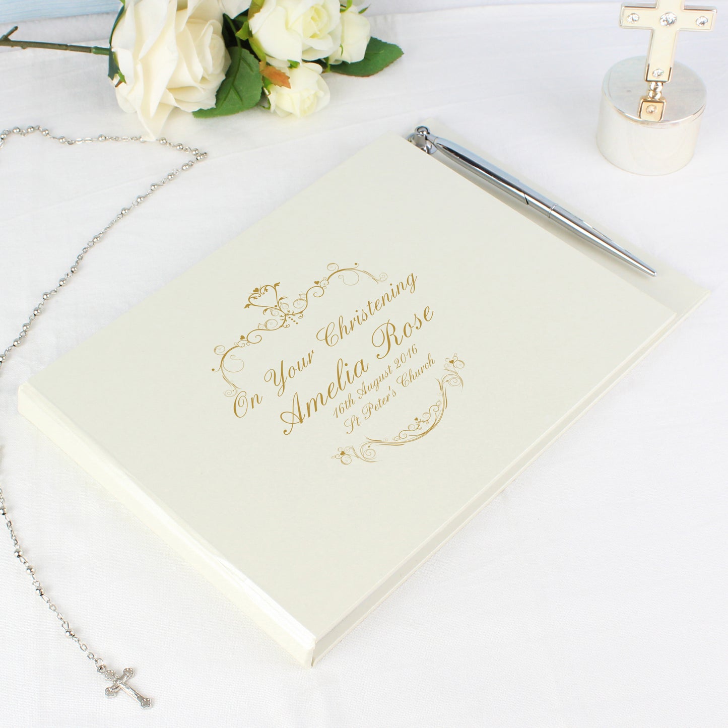 Personalised Gold Ornate Swirl Hardback Guest Book & Pen - Personalise It!