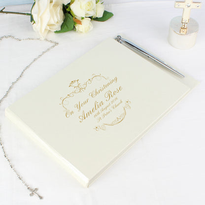Personalised Gold Ornate Swirl Hardback Guest Book & Pen - Personalise It!