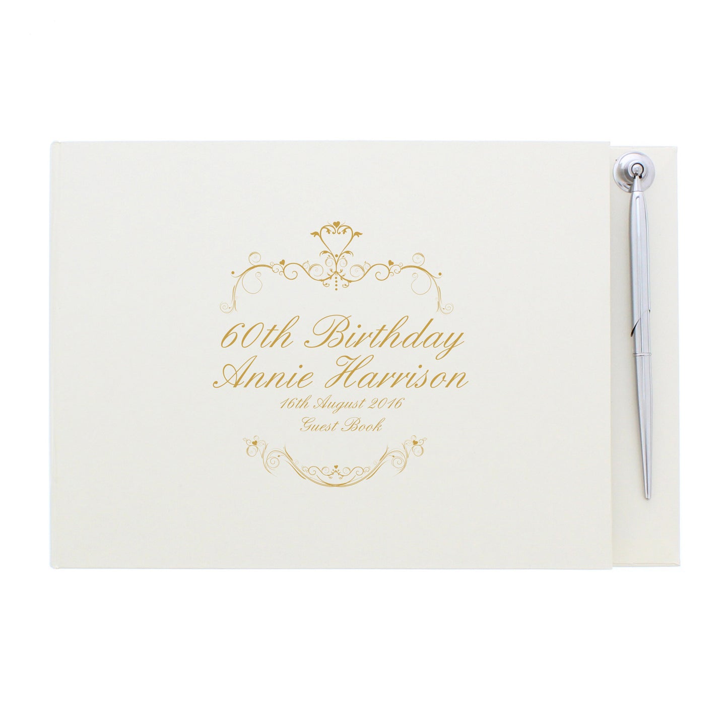 Personalised Gold Ornate Swirl Hardback Guest Book & Pen - Personalise It!