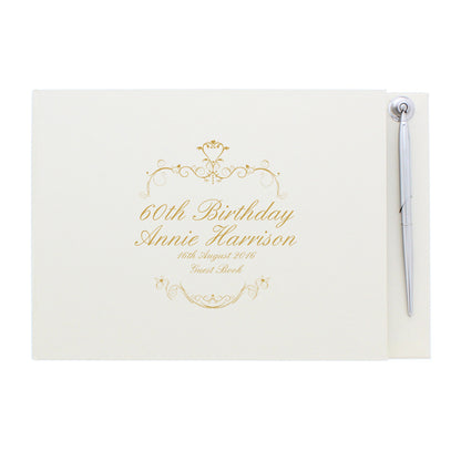 Personalised Gold Ornate Swirl Hardback Guest Book & Pen - Personalise It!