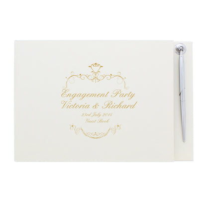 Personalised Gold Ornate Swirl Hardback Guest Book & Pen - Personalise It!