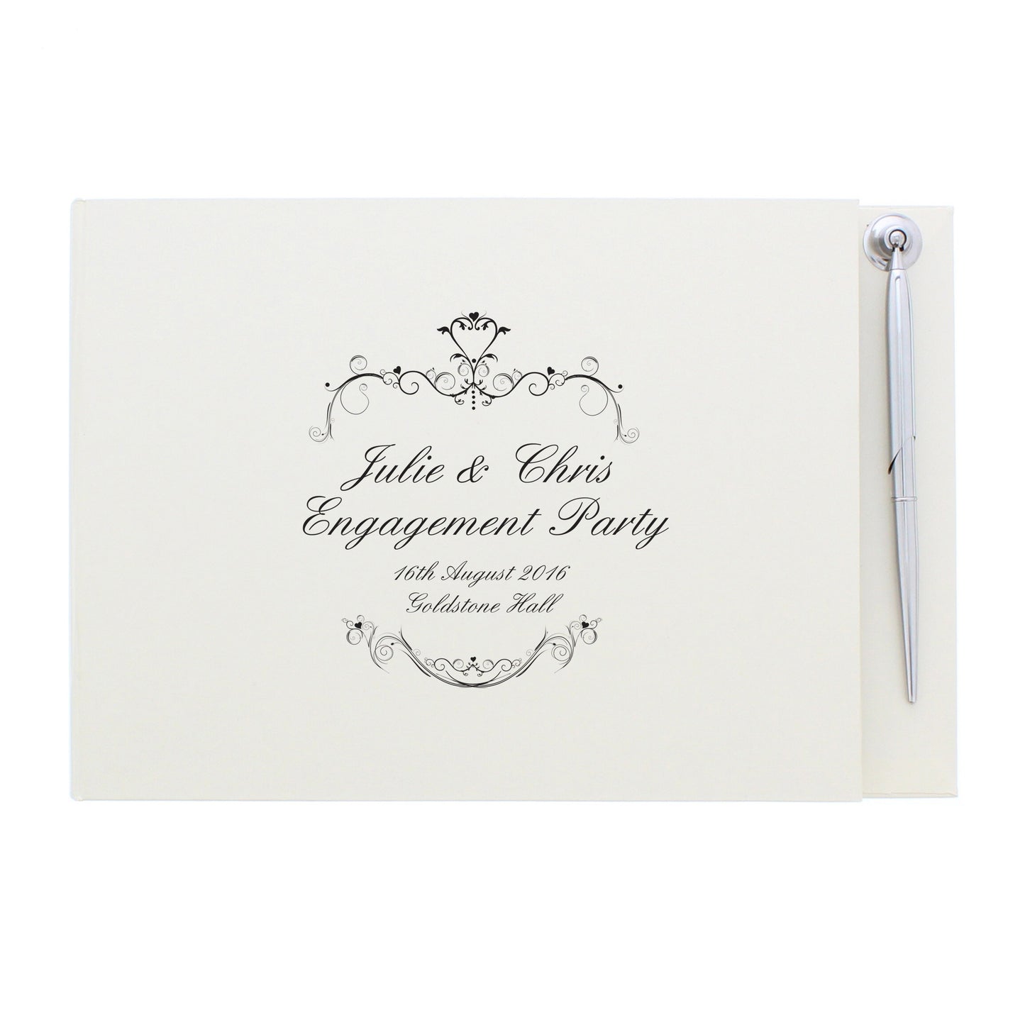 Personalised Ornate Swirl Hardback Guest Book & Pen - Personalise It!