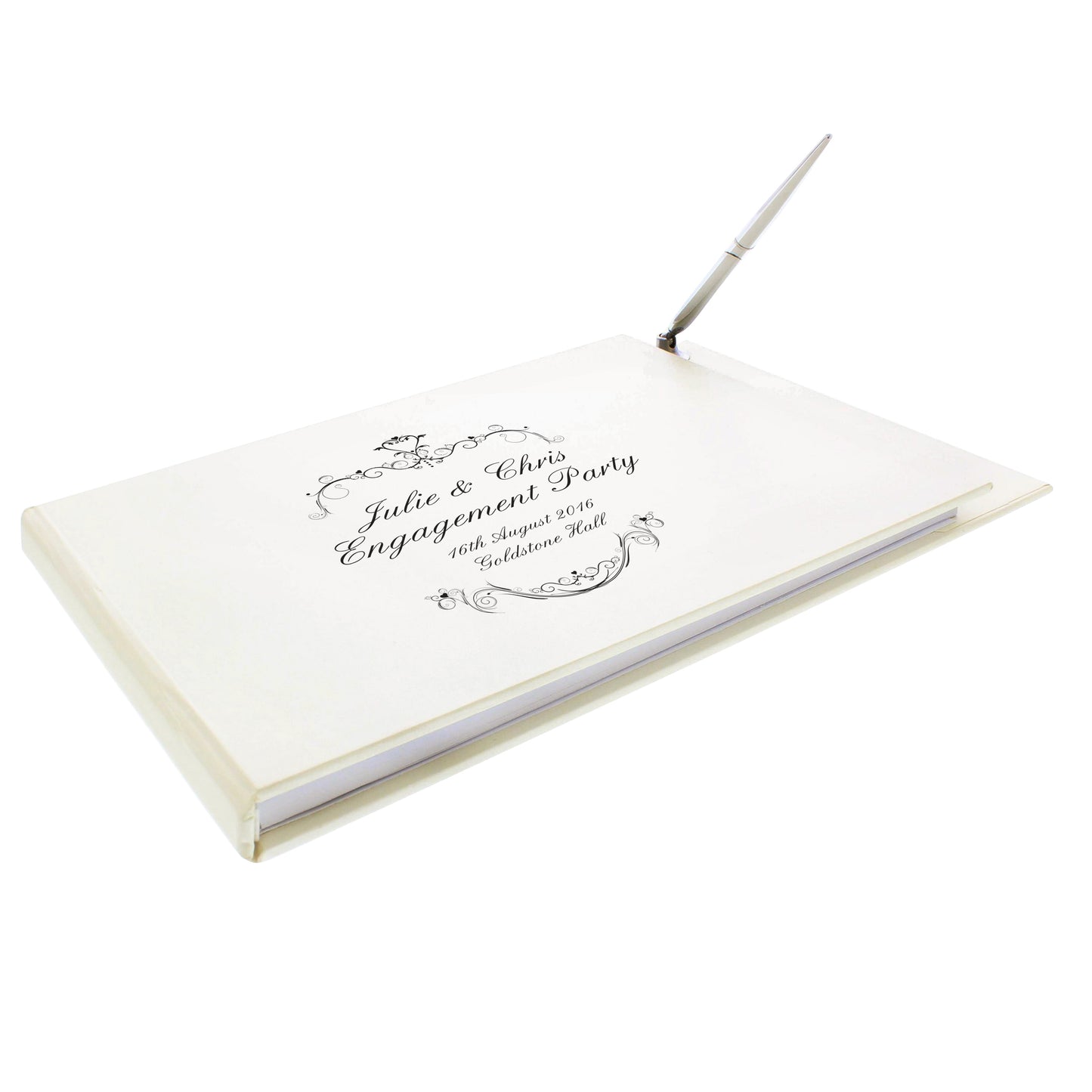 Personalised Ornate Swirl Hardback Guest Book & Pen - Personalise It!