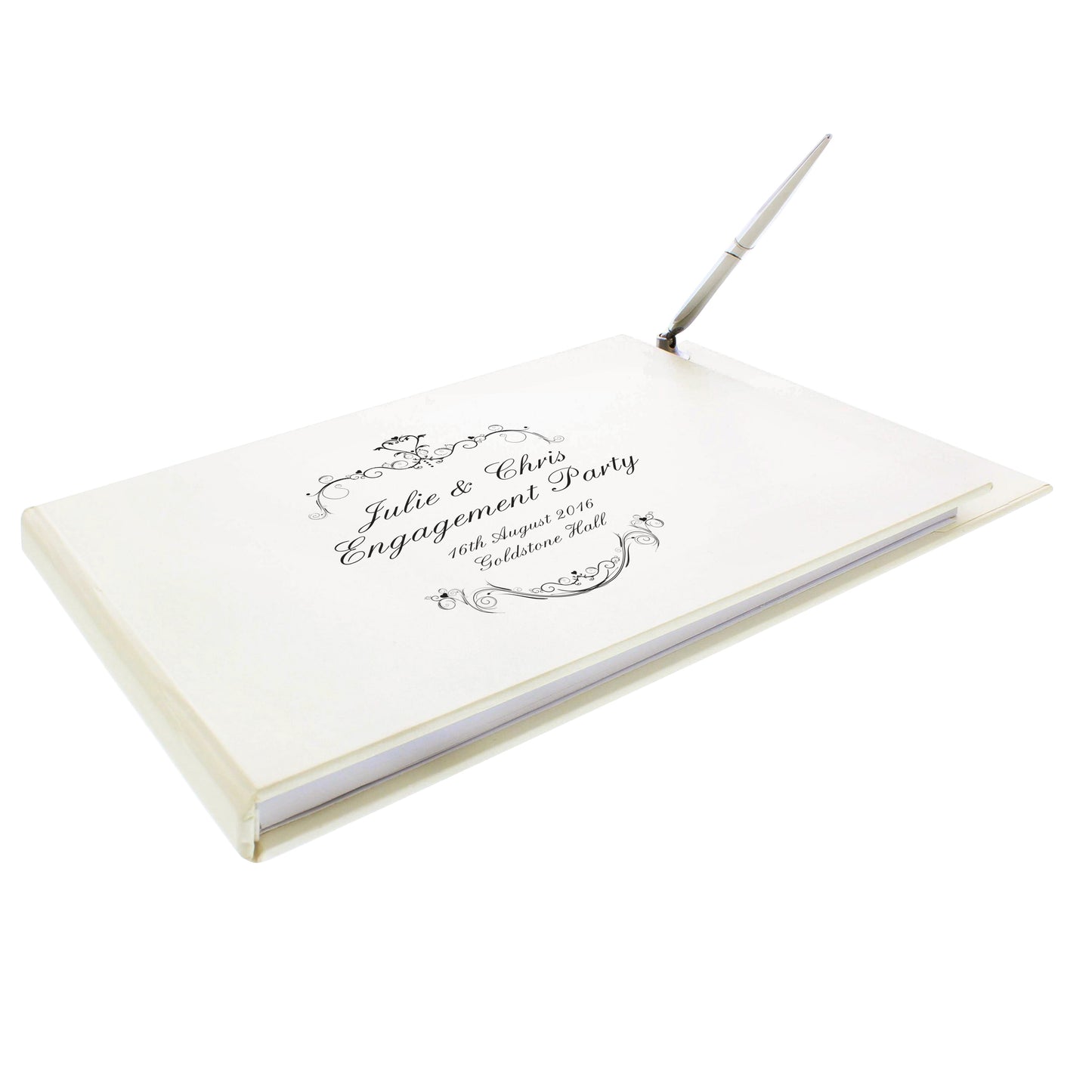 Personalised Ornate Swirl Hardback Guest Book & Pen - Personalise It!