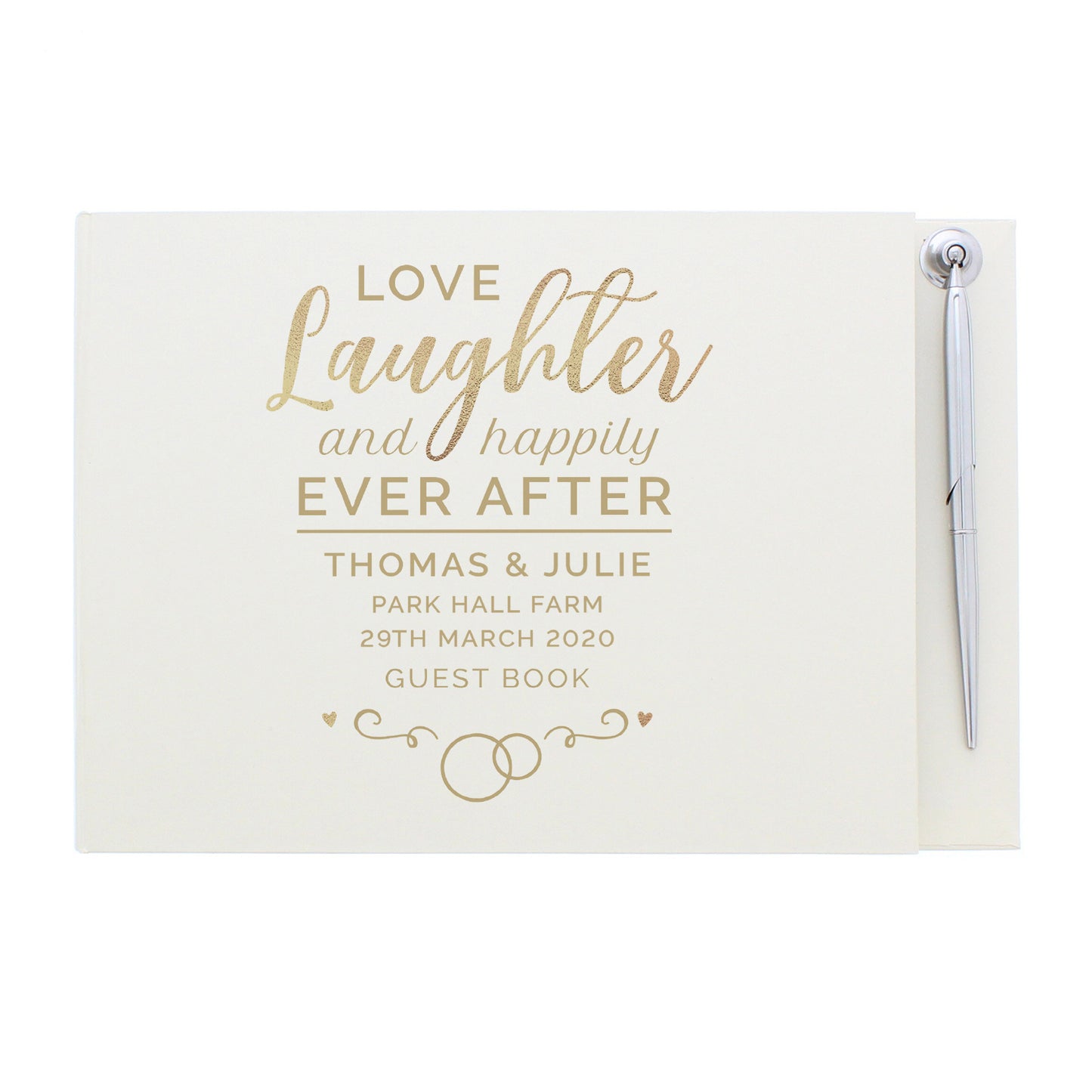 Personalised Happily Ever After Wedding Hardback Guest Book & Pen - Personalise It!