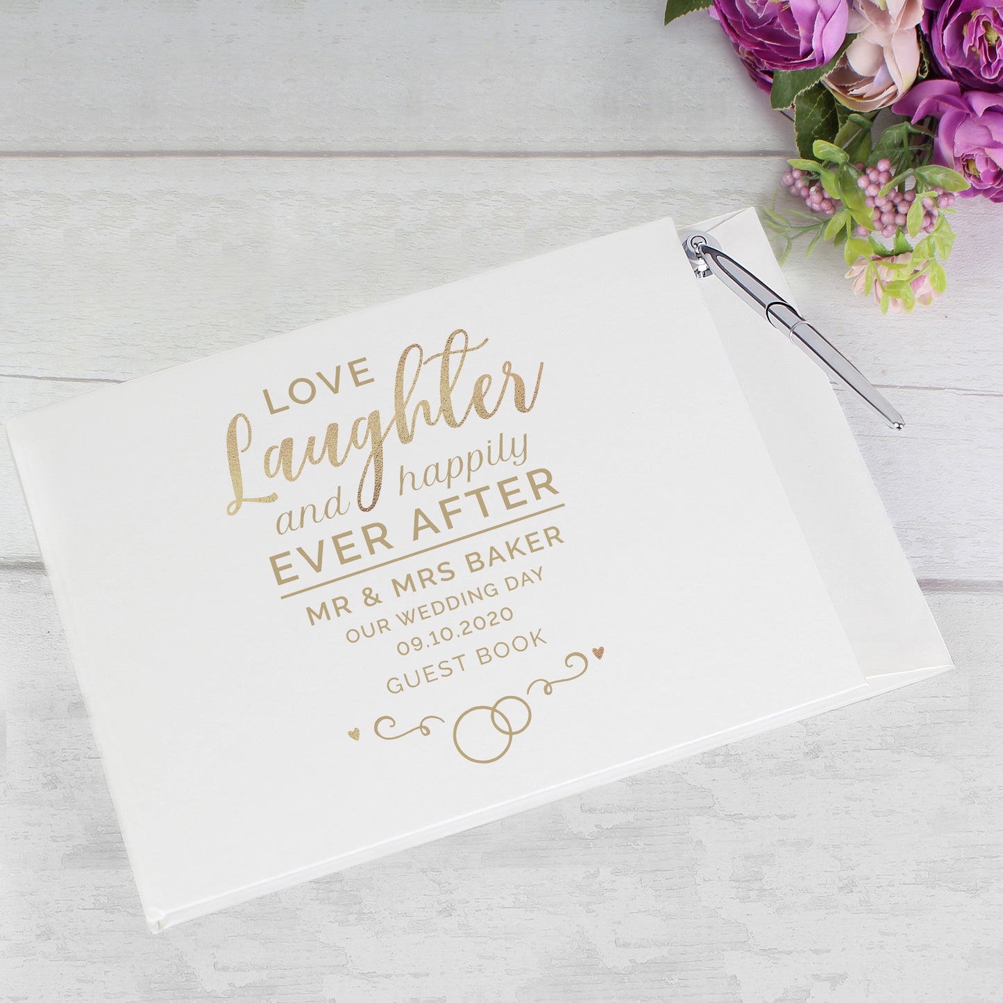 Personalised Happily Ever After Wedding Hardback Guest Book & Pen - Personalise It!