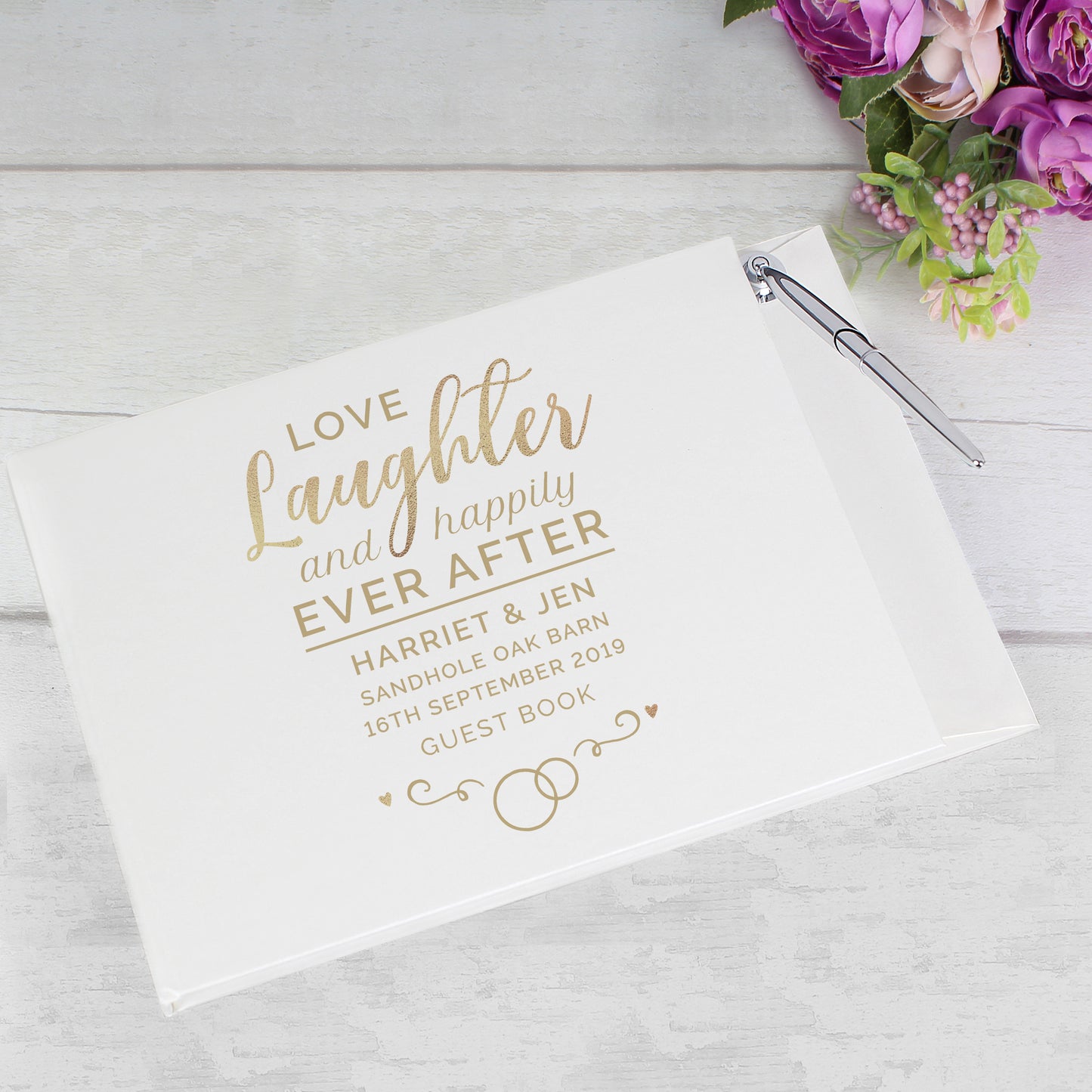 Personalised Happily Ever After Wedding Hardback Guest Book & Pen - Personalise It!