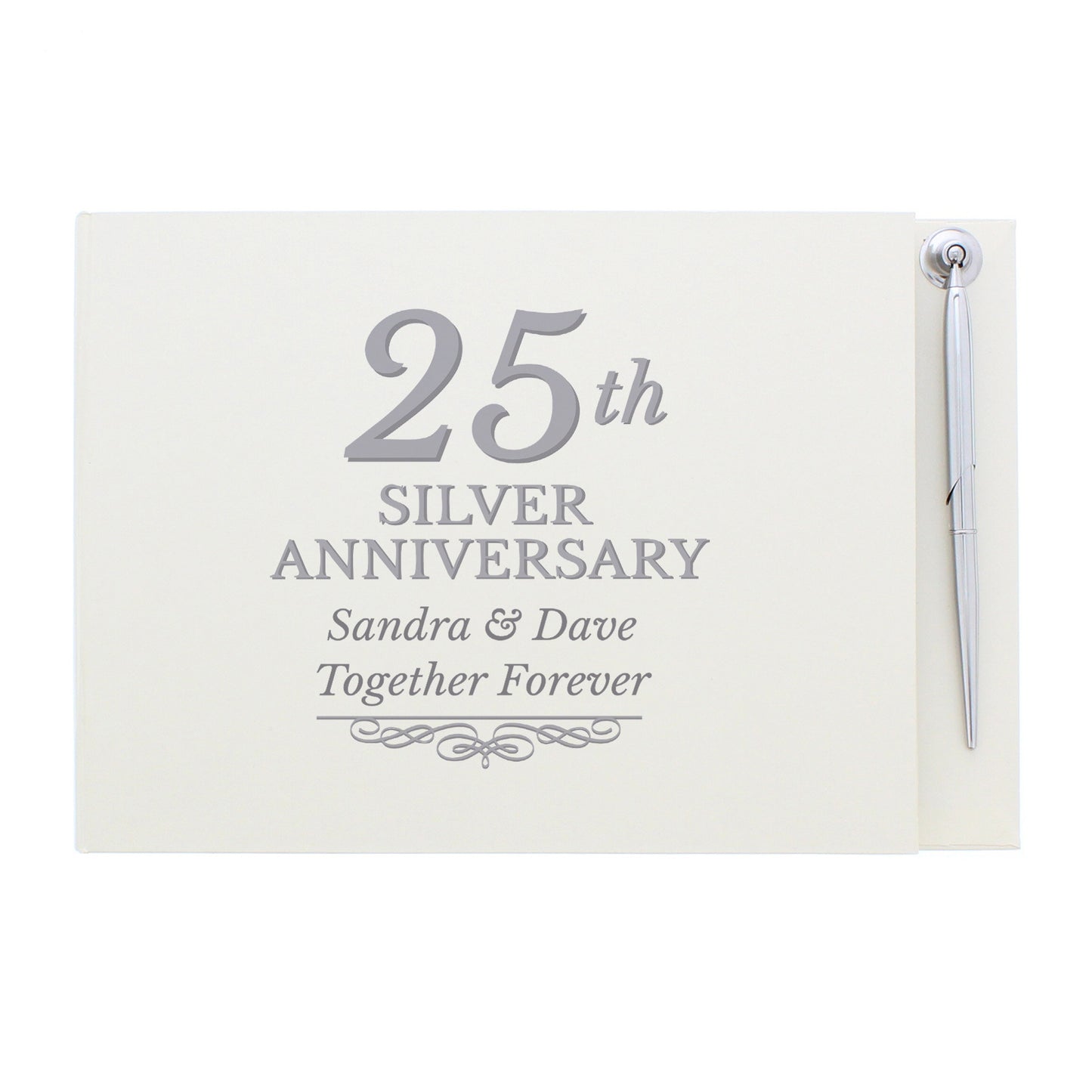 Personalised 25th Silver Anniversary Hardback Guest Book & Pen - Personalise It!