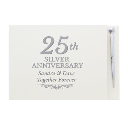 Personalised 25th Silver Anniversary Hardback Guest Book & Pen - Personalise It!