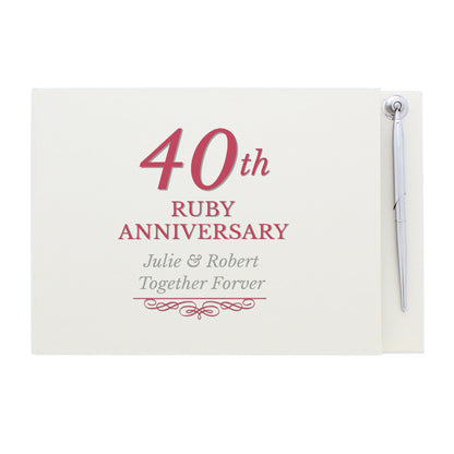 Personalised 40th Ruby Anniversary Hardback Guest Book & Pen - Personalise It!
