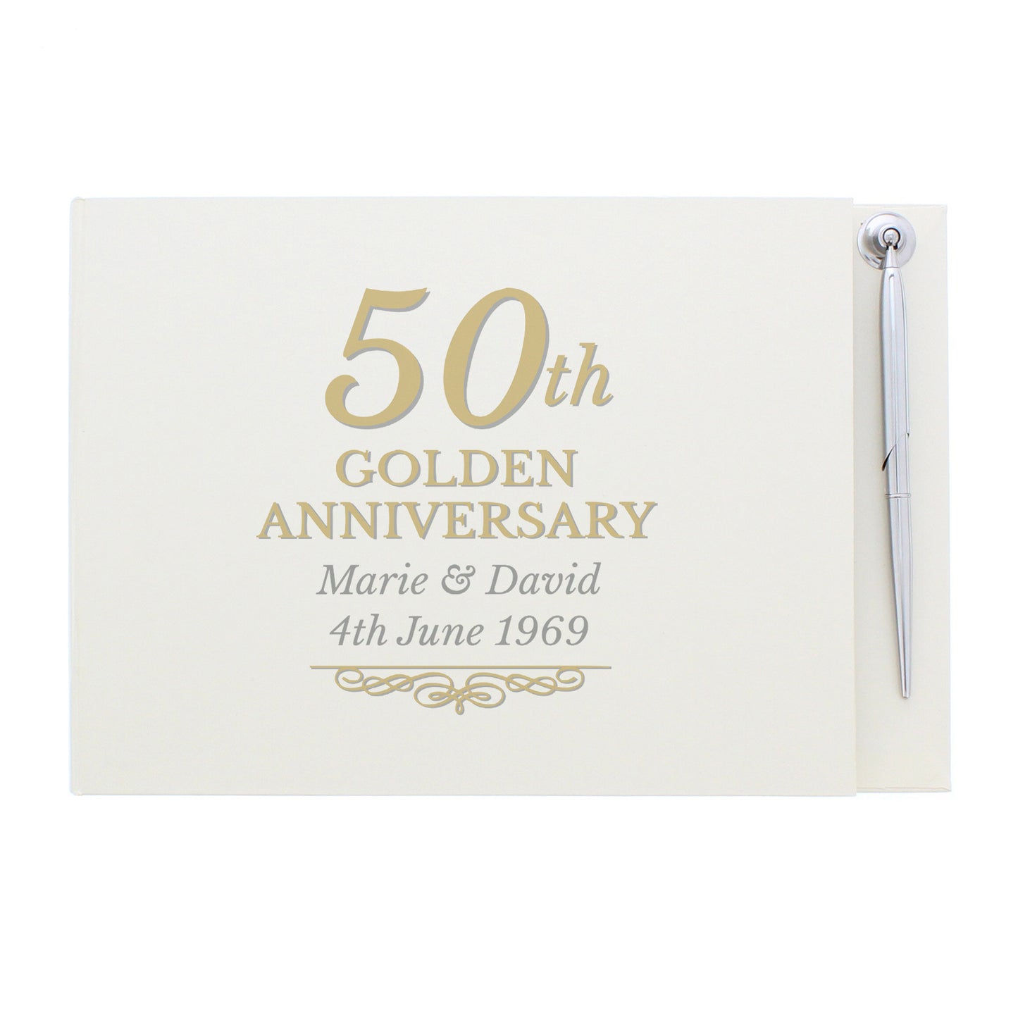 Personalised 50th Golden Anniversary Hardback Guest Book & Pen - Personalise It!