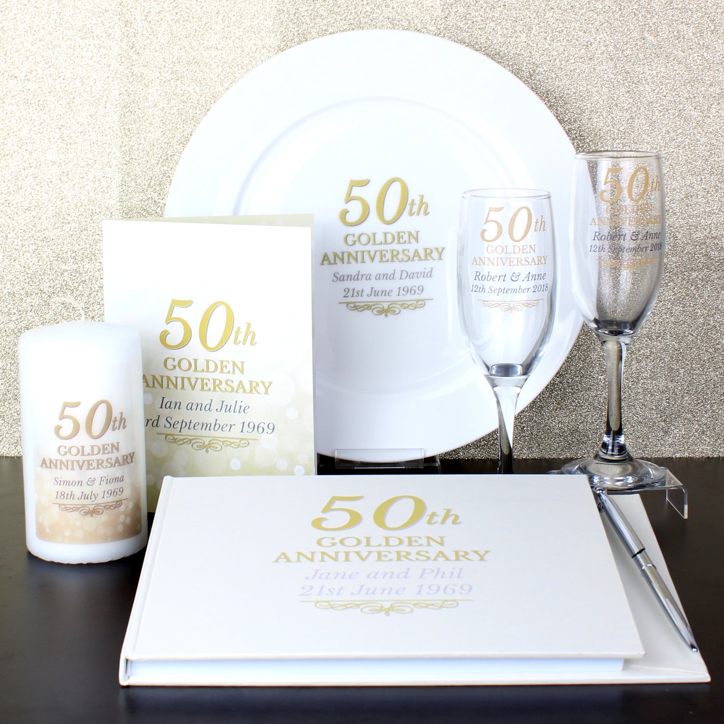 Personalised 50th Golden Anniversary Hardback Guest Book & Pen - Personalise It!
