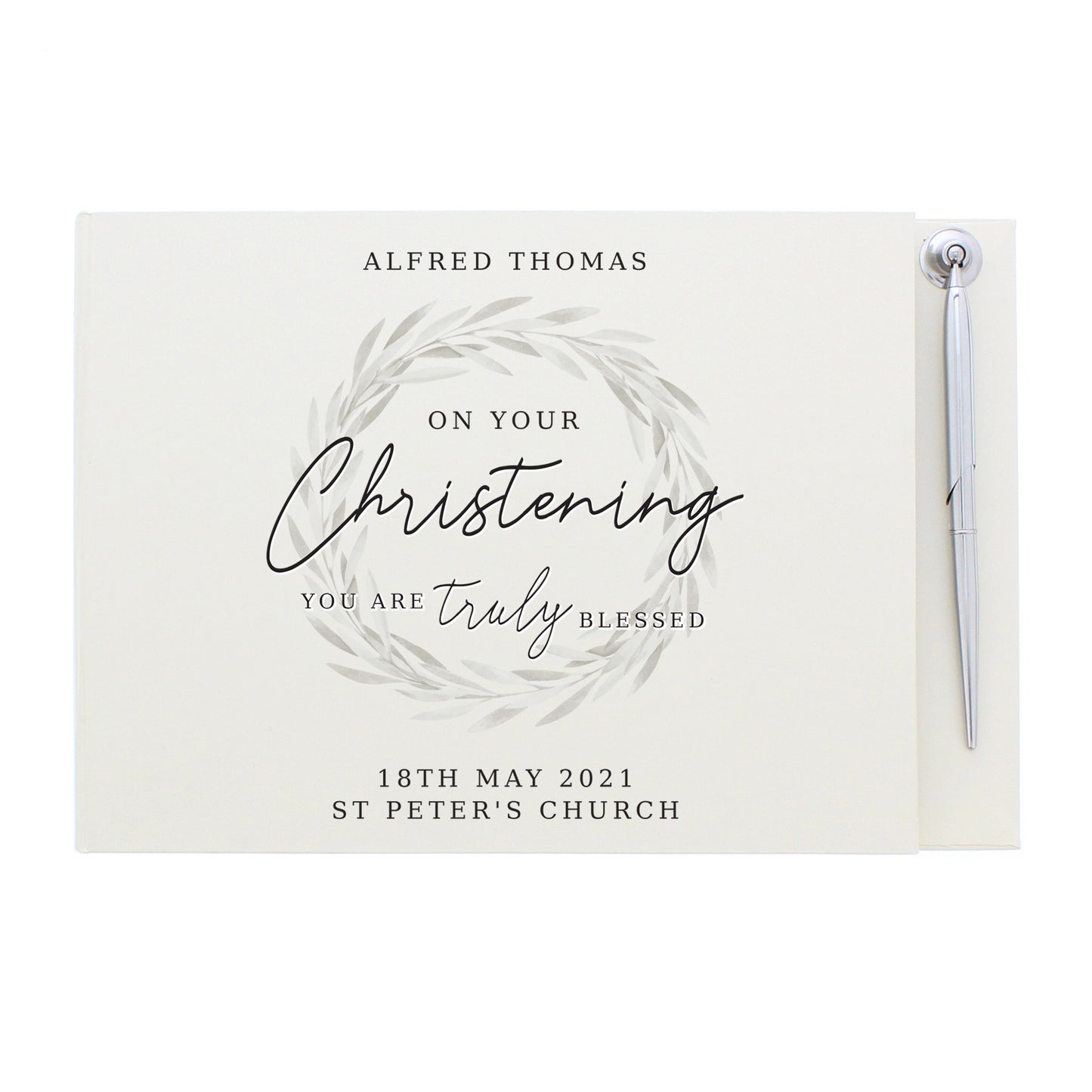 Personalised 'Truly Blessed' Christening Hardback Guest Book & Pen - Personalise It!