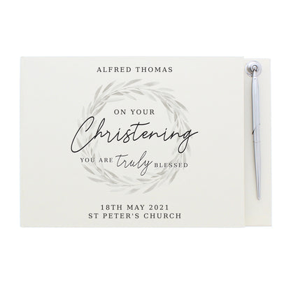 Personalised 'Truly Blessed' Christening Hardback Guest Book & Pen - Personalise It!