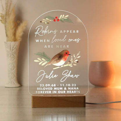 Personalised Robins Appear Wooden Based LED Light - Personalise It!