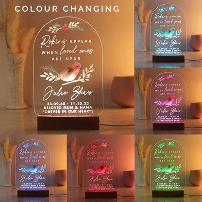 Personalised Robins Appear Wooden Based LED Light - Personalise It!