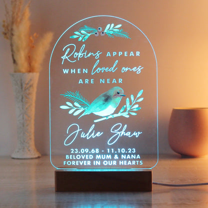 Personalised Robins Appear Wooden Based LED Light - Personalise It!