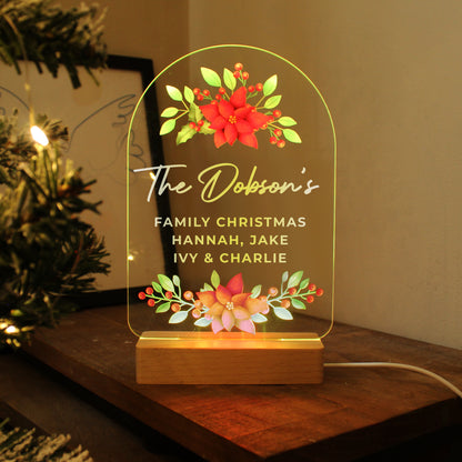 Personalised Christmas Poinsettia Wooden Based LED Light - Personalise It!