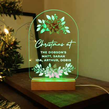 Personalised Christmas Poinsettia Wooden Based LED Light - Personalise It!