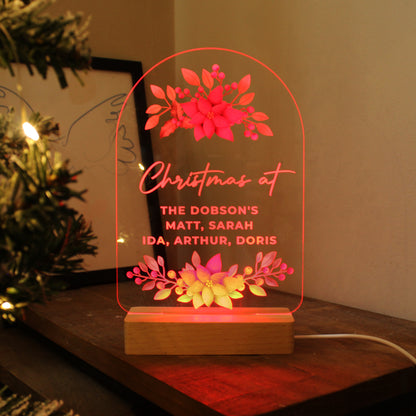 Personalised Christmas Poinsettia Wooden Based LED Light - Personalise It!